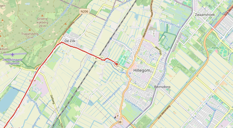 Kaart van de omgeving van de melding, met de kazerne die is gealarmeerd