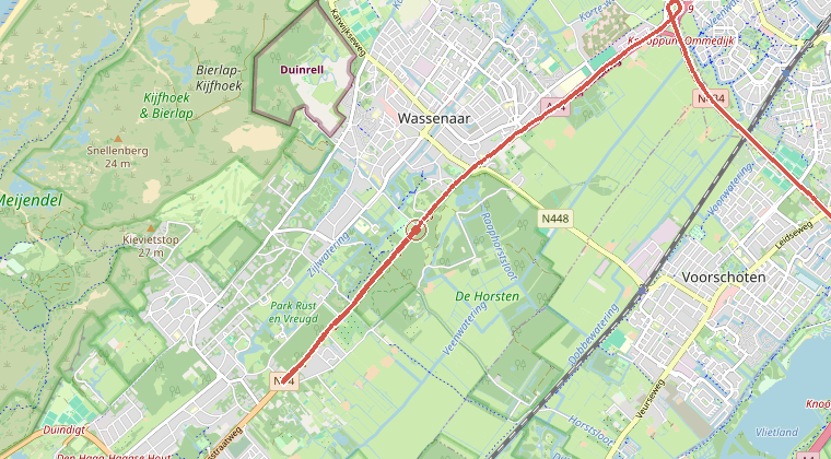 Kaart van de omgeving van de melding, met de kazerne die is gealarmeerd