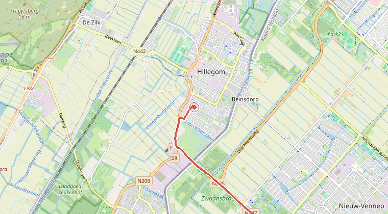 Kaart van de omgeving van de melding, met de kazerne die is gealarmeerd