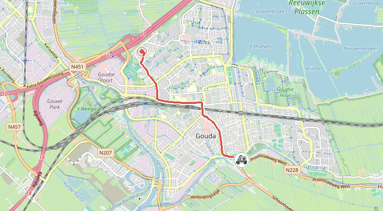Kaart van de omgeving van de melding, met de kazerne die is gealarmeerd