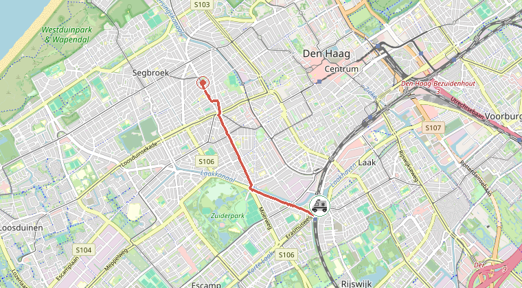 Kaart van de omgeving van de melding, met de kazerne die is gealarmeerd