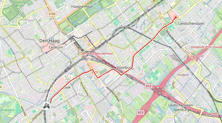 Kaart van de omgeving van de melding, met de kazerne die is gealarmeerd