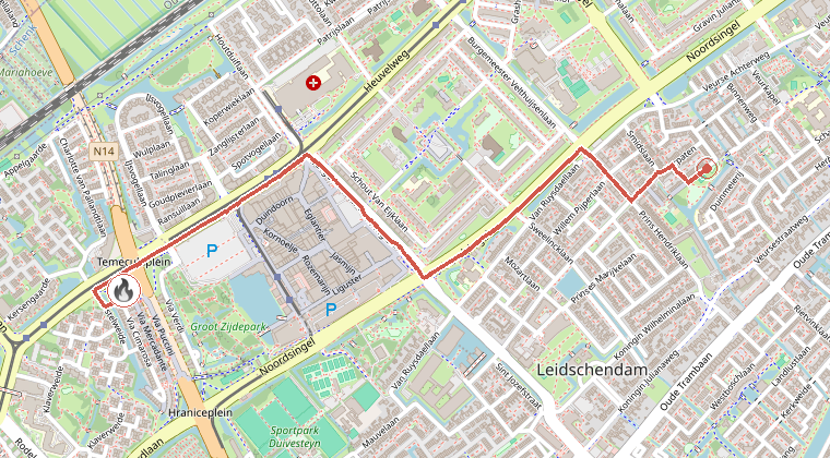 Kaart van de omgeving van de melding, met de kazerne die is gealarmeerd