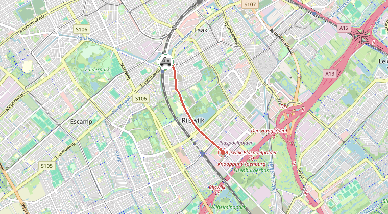 Kaart van de omgeving van de melding, met de kazerne die is gealarmeerd