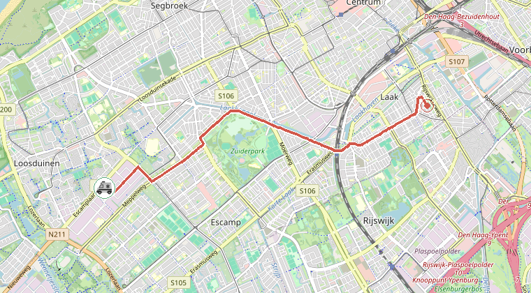 Kaart van de omgeving van de melding, met de kazerne die is gealarmeerd