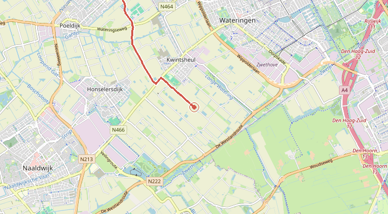 Kaart van de omgeving van de melding, met de kazerne die is gealarmeerd
