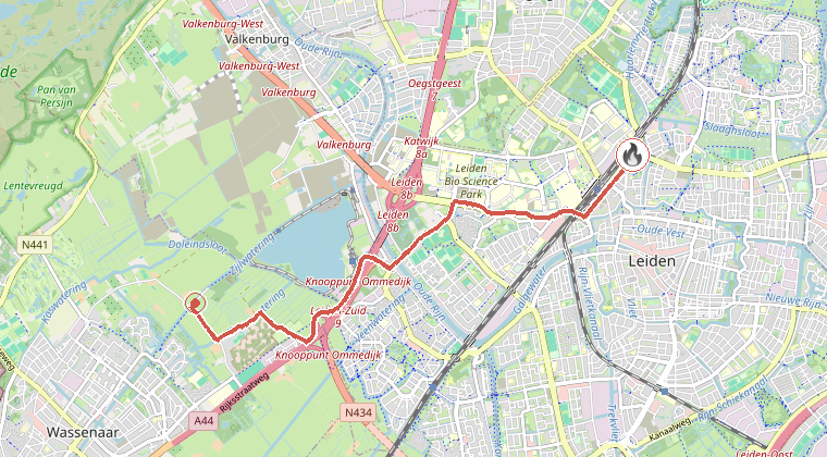 Kaart van de omgeving van de melding, met de kazerne die is gealarmeerd