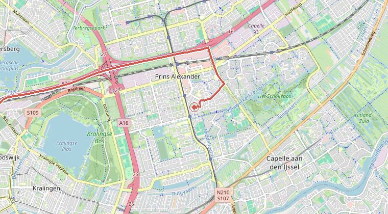 Kaart van de omgeving van de melding, met de kazerne die is gealarmeerd