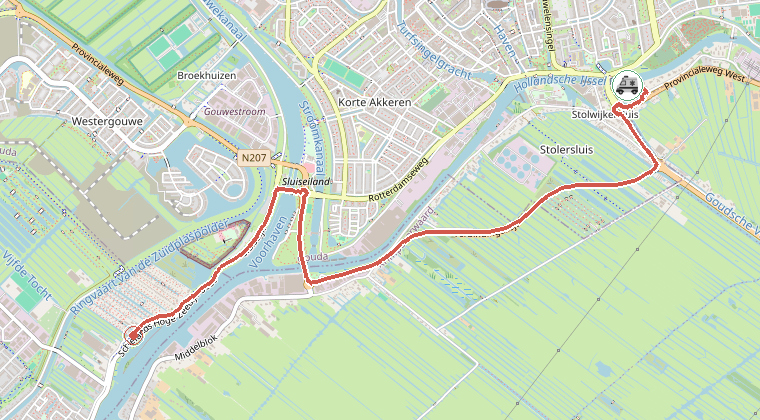 Kaart van de omgeving van de melding, met de kazerne die is gealarmeerd