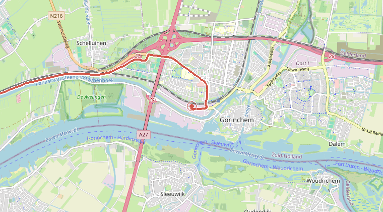 Kaart van de omgeving van de melding, met de kazerne die is gealarmeerd