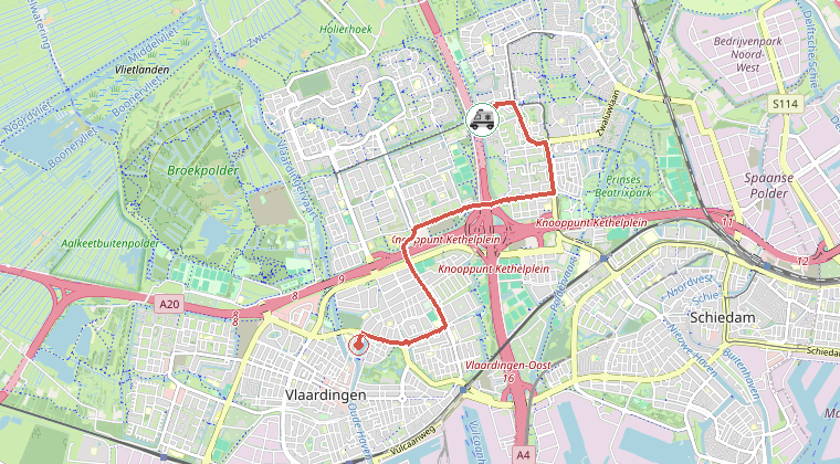 Kaart van de omgeving van de melding, met de kazerne die is gealarmeerd