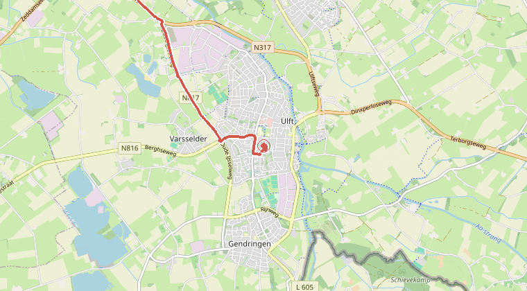 Kaart van de omgeving van de melding, met de kazerne die is gealarmeerd