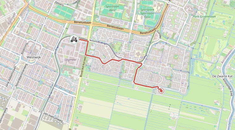Kaart van de omgeving van de melding, met de kazerne die is gealarmeerd
