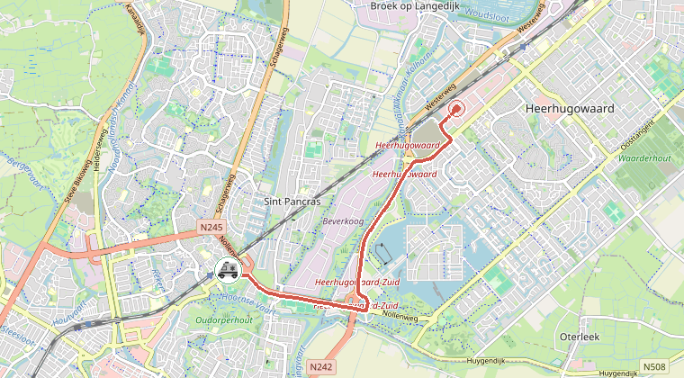 Kaart van de omgeving van de melding, met de kazerne die is gealarmeerd