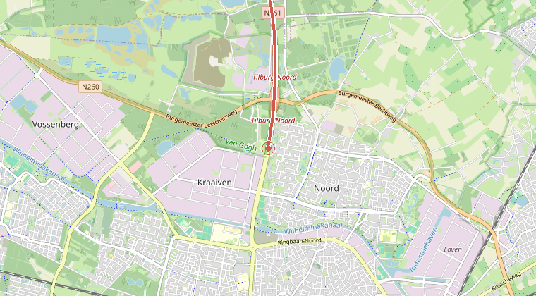 Kaart van de omgeving van de melding, met de kazerne die is gealarmeerd