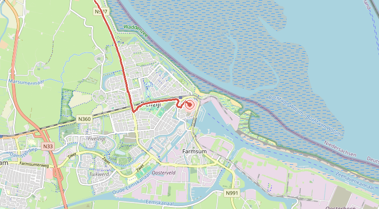 Kaart van de omgeving van de melding, met de kazerne die is gealarmeerd