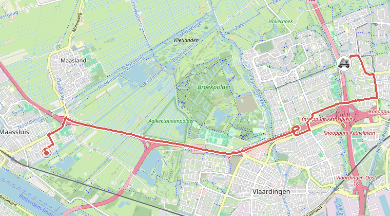 Kaart van de omgeving van de melding, met de kazerne die is gealarmeerd