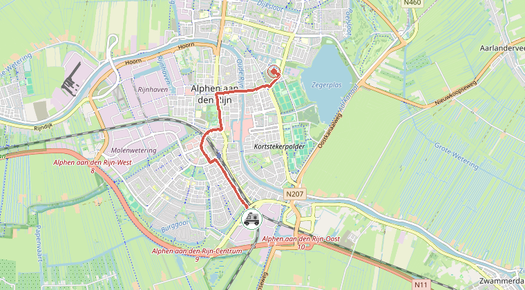 Kaart van de omgeving van de melding, met de kazerne die is gealarmeerd