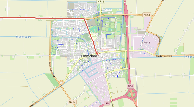 Kaart van de omgeving van de melding, met de kazerne die is gealarmeerd