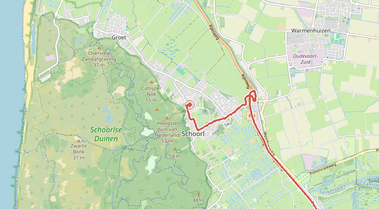 Kaart van de omgeving van de melding, met de kazerne die is gealarmeerd