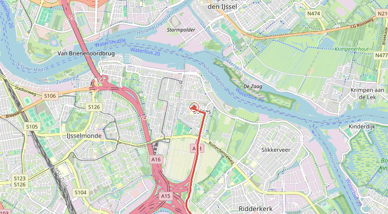 Kaart van de omgeving van de melding, met de kazerne die is gealarmeerd