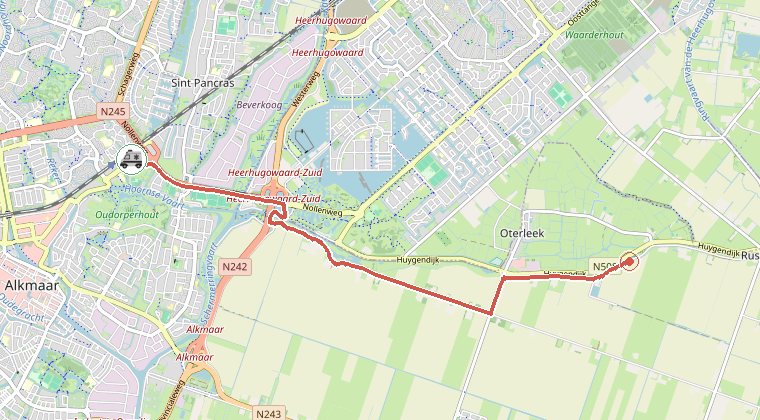 Kaart van de omgeving van de melding, met de kazerne die is gealarmeerd