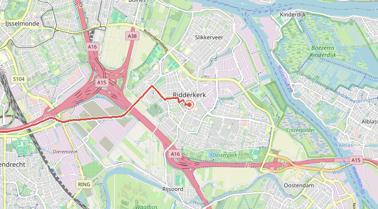 Kaart van de omgeving van de melding, met de kazerne die is gealarmeerd