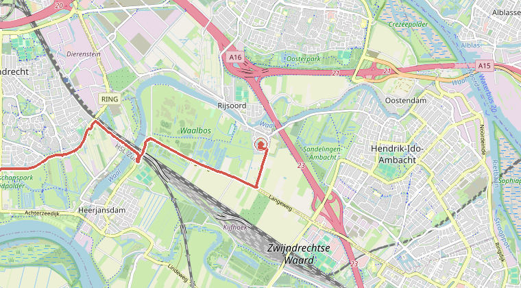 Kaart van de omgeving van de melding, met de kazerne die is gealarmeerd