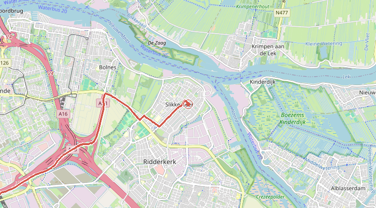Kaart van de omgeving van de melding, met de kazerne die is gealarmeerd