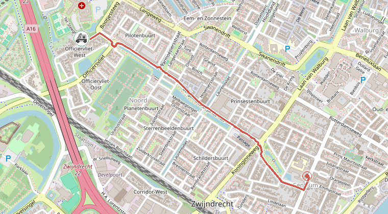 Kaart van de omgeving van de melding, met de kazerne die is gealarmeerd