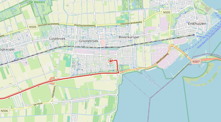 Kaart van de omgeving van de melding, met de kazerne die is gealarmeerd