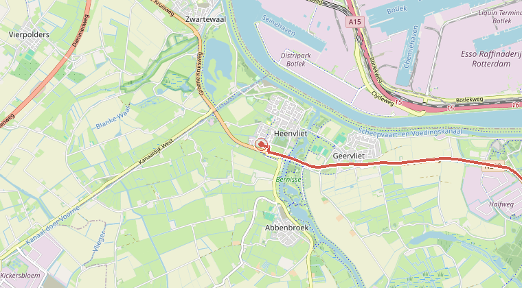 Kaart van de omgeving van de melding, met de kazerne die is gealarmeerd