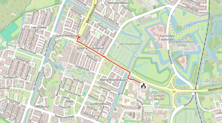 Kaart van de omgeving van de melding, met de kazerne die is gealarmeerd