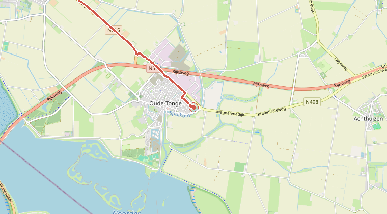 Kaart van de omgeving van de melding, met de kazerne die is gealarmeerd