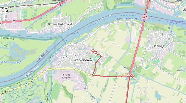 Kaart van de omgeving van de melding, met de kazerne die is gealarmeerd