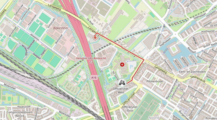 Kaart van de omgeving van de melding, met de kazerne die is gealarmeerd