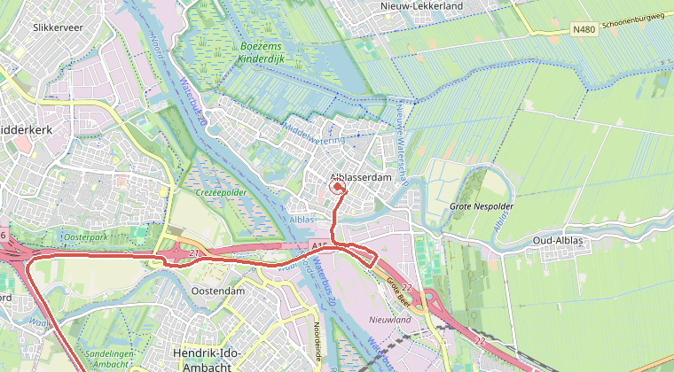 Kaart van de omgeving van de melding, met de kazerne die is gealarmeerd