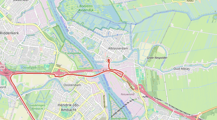 Kaart van de omgeving van de melding, met de kazerne die is gealarmeerd