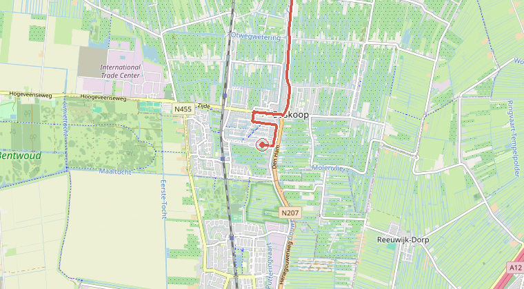 Kaart van de omgeving van de melding, met de kazerne die is gealarmeerd
