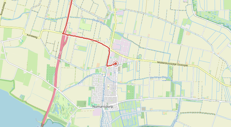 Kaart van de omgeving van de melding, met de kazerne die is gealarmeerd