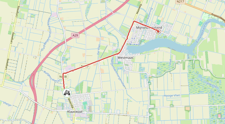 Kaart van de omgeving van de melding, met de kazerne die is gealarmeerd