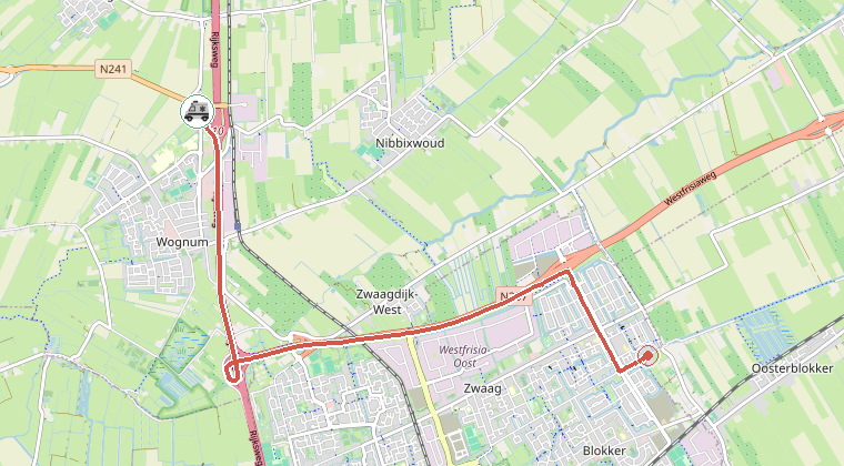 Kaart van de omgeving van de melding, met de kazerne die is gealarmeerd