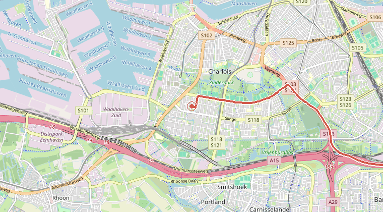 Kaart van de omgeving van de melding, met de kazerne die is gealarmeerd