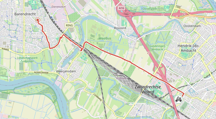 Kaart van de omgeving van de melding, met de kazerne die is gealarmeerd