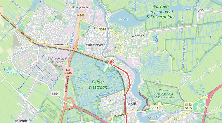 Kaart van de omgeving van de melding, met de kazerne die is gealarmeerd