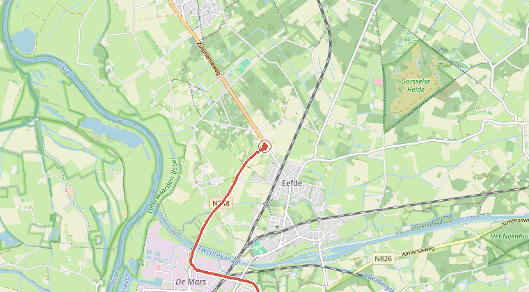 Kaart van de omgeving van de melding, met de kazerne die is gealarmeerd