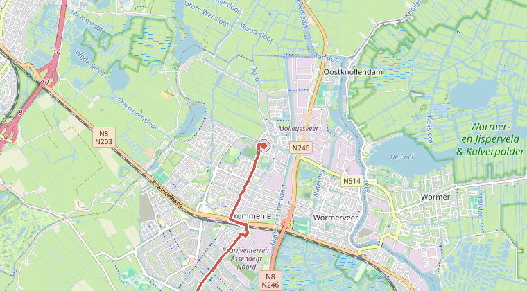 Kaart van de omgeving van de melding, met de kazerne die is gealarmeerd