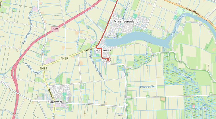 Kaart van de omgeving van de melding, met de kazerne die is gealarmeerd
