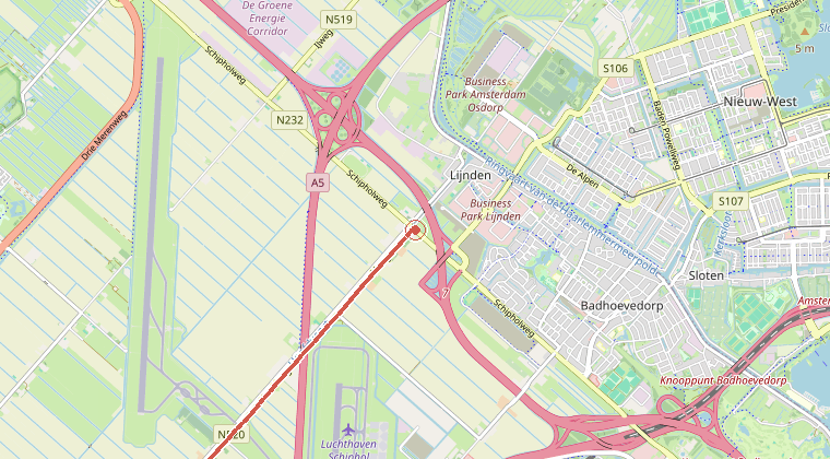 Kaart van de omgeving van de melding, met de kazerne die is gealarmeerd