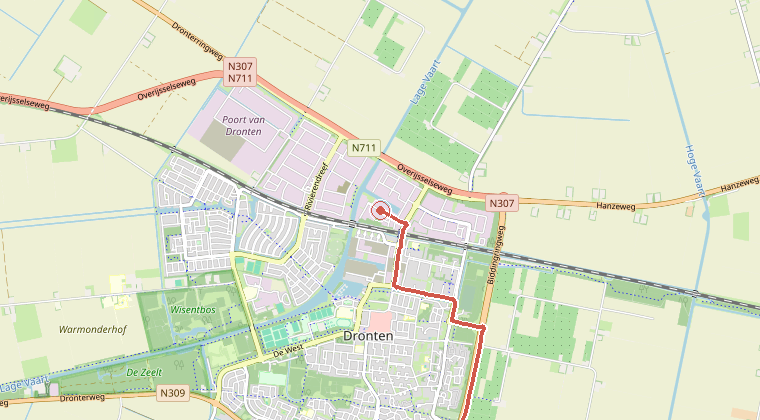 Kaart van de omgeving van de melding, met de kazerne die is gealarmeerd